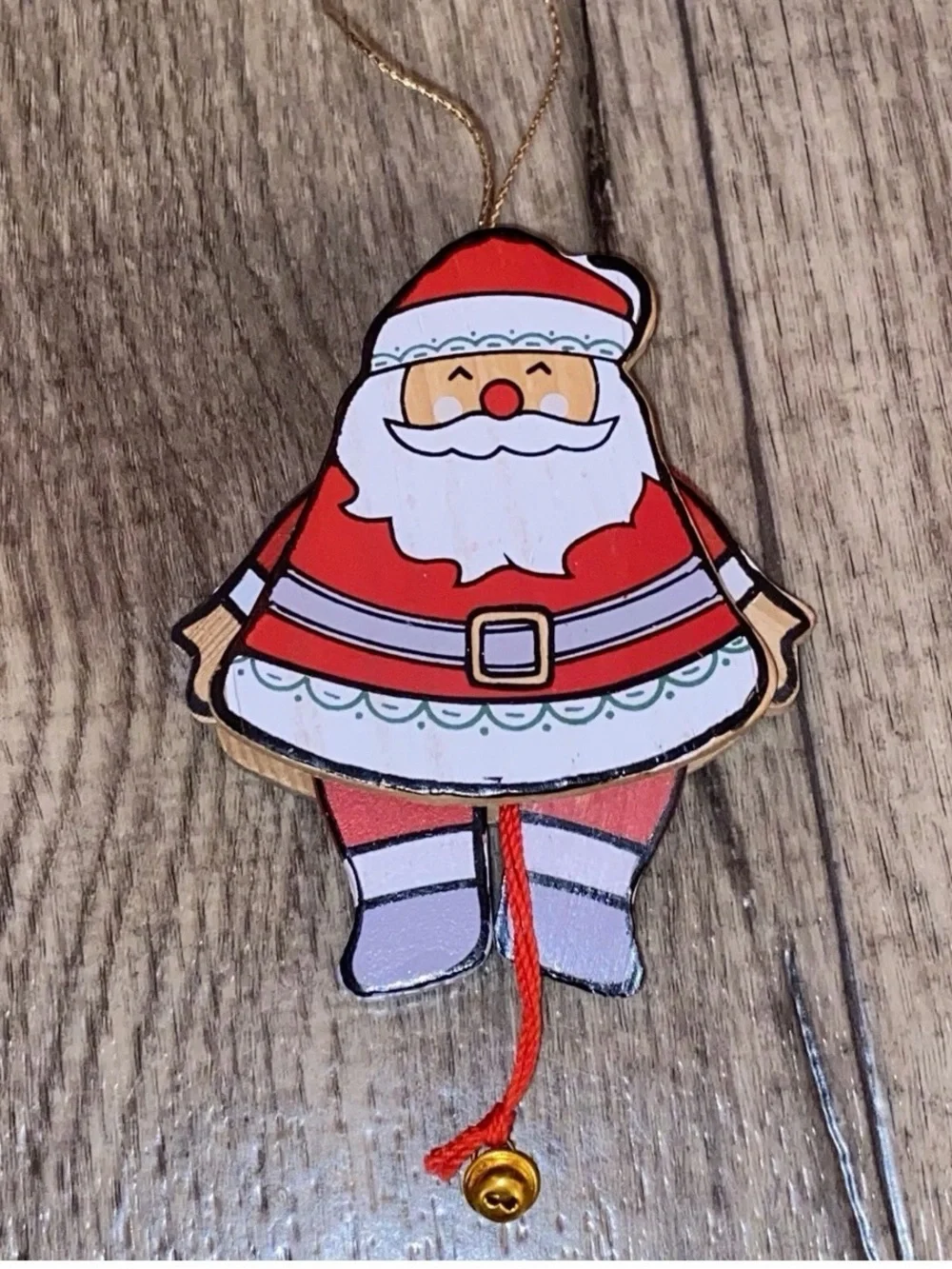 1987 American Greetings JUMPING JACK SANTA Christmas Tree WOODEN ORNAMENT